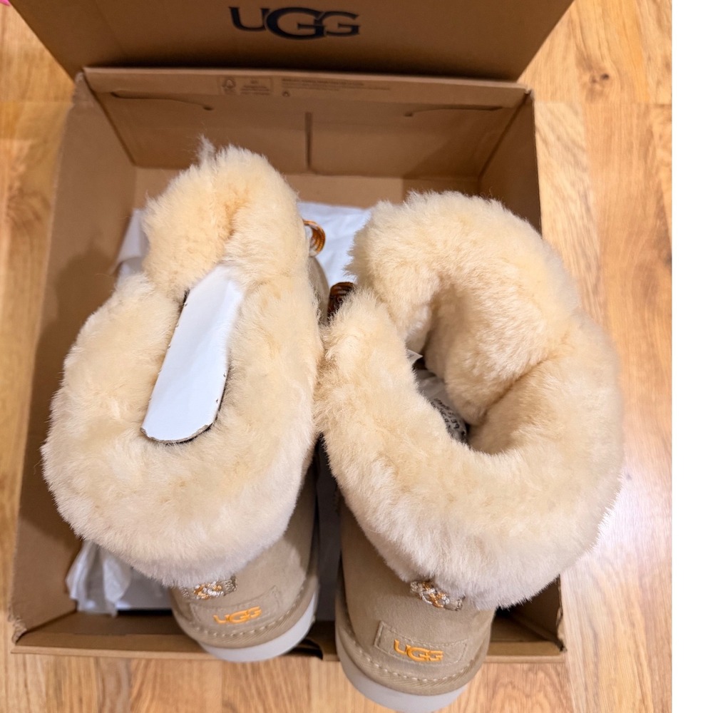 UGG Classic Mini Alpine Lace Boots Sand Suede Sheepskin 1130558 Womens 11 - Picture 7 of 16